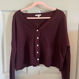 Deep Wine Ribbed Button-Up Cardigan